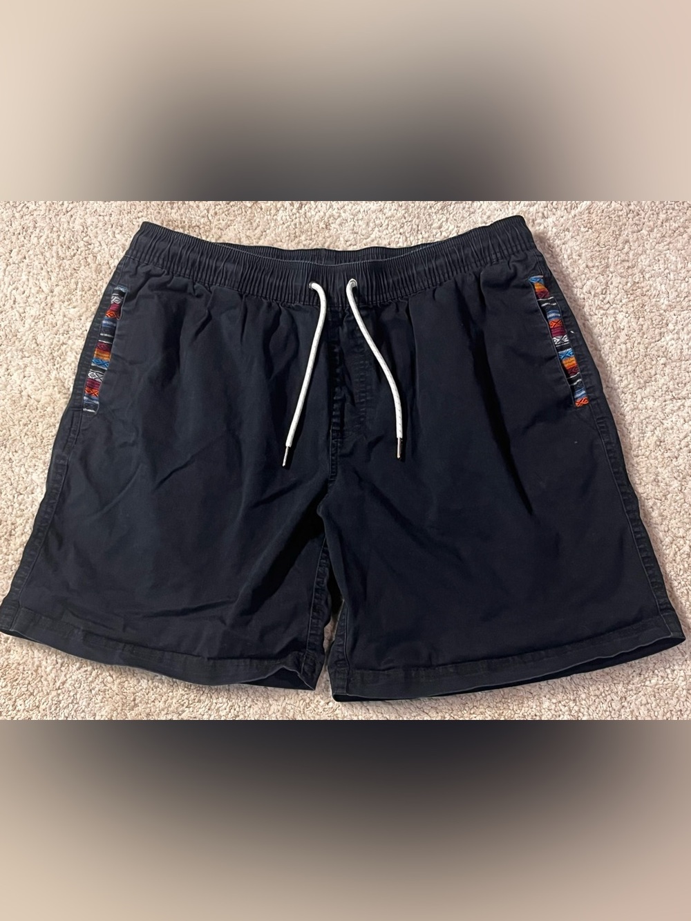 Wowie OG Casual Shorts Mens L Black Aztec Pockets 5" Inseam Drawstring Chino